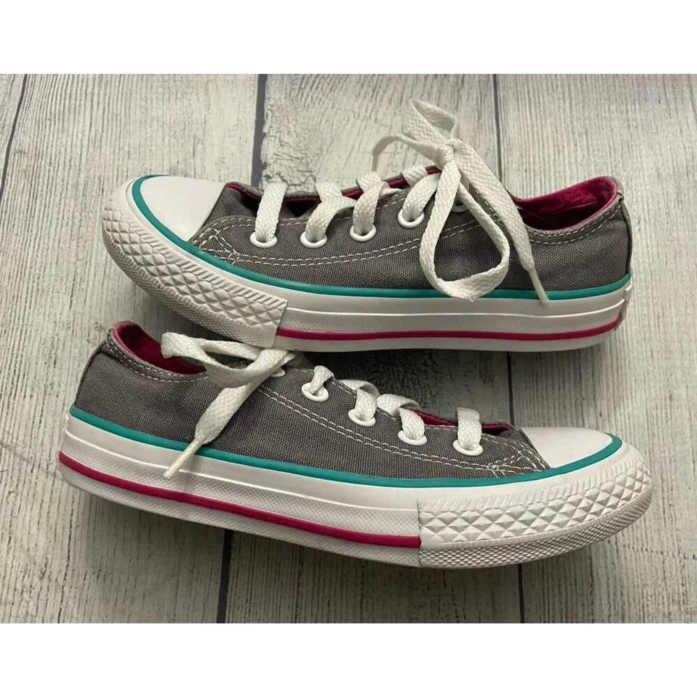 Grey Gray Converse All Stars Girl Shoes, Size Youth 12
